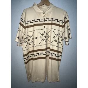 Hoolie Golf Polo Shirt Men’s L Beige Southwestern Aztec Print Performance